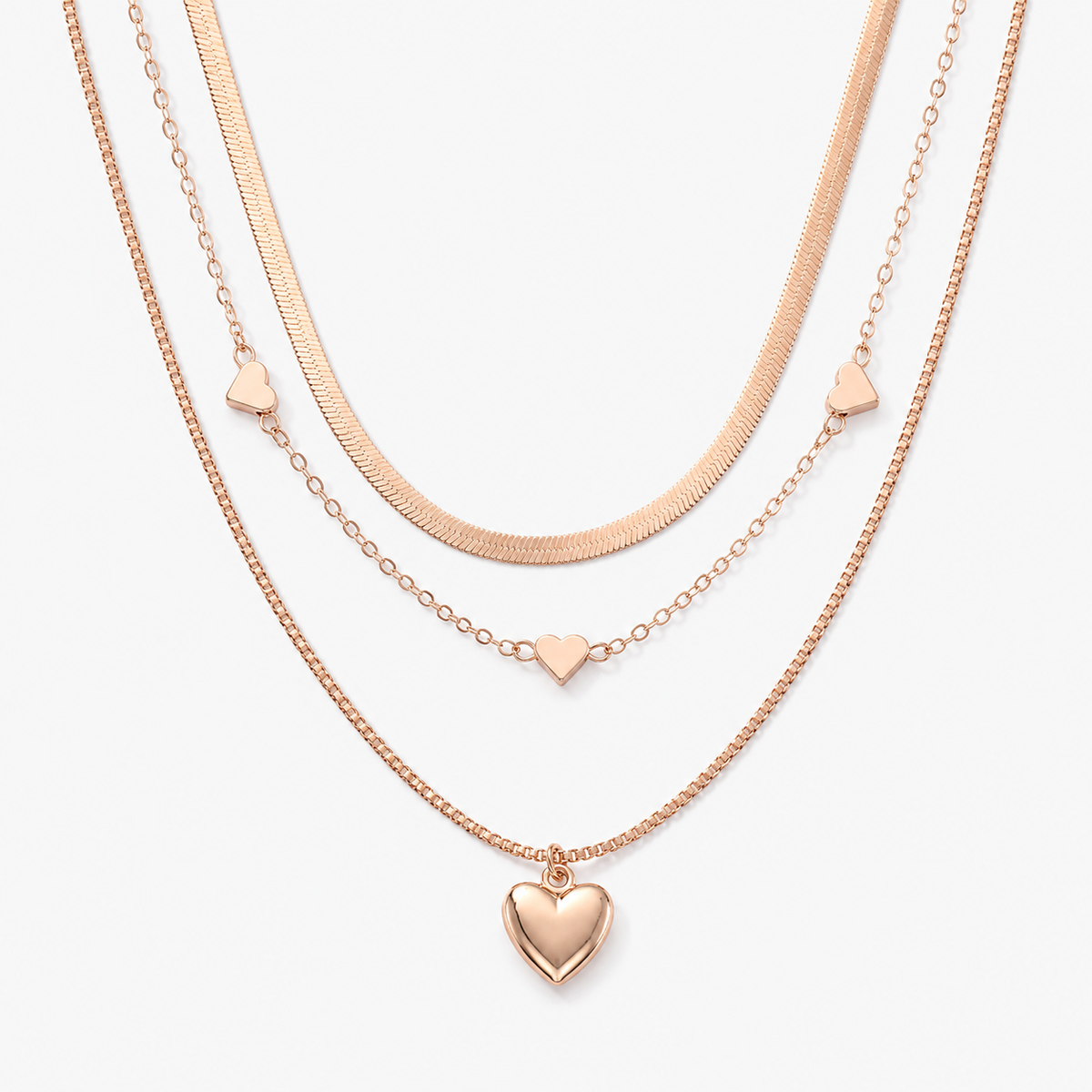 Rose Gold Layered Heart Necklace Set